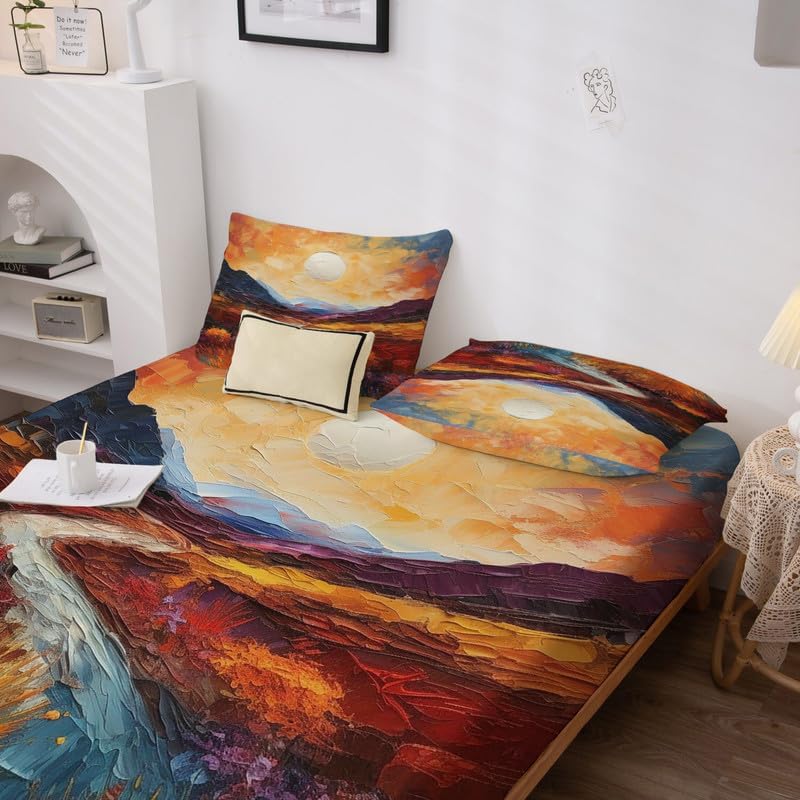 Miniatura 5 de Sábanas de montaña tamaño King  Sábanas de paisaje de 4 piezas y bolsillo profundo de 12 pulgadas, sábanas de microfibra suave de 600 hilos sin