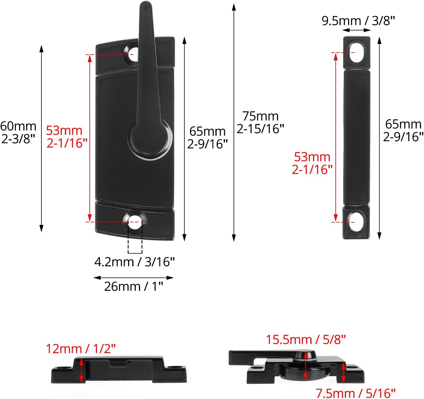 QWORK Black Window Sash Locks, 10 Pcs, Zinc Alloy Latch Replacement for Vertical & Horizontal Sliding