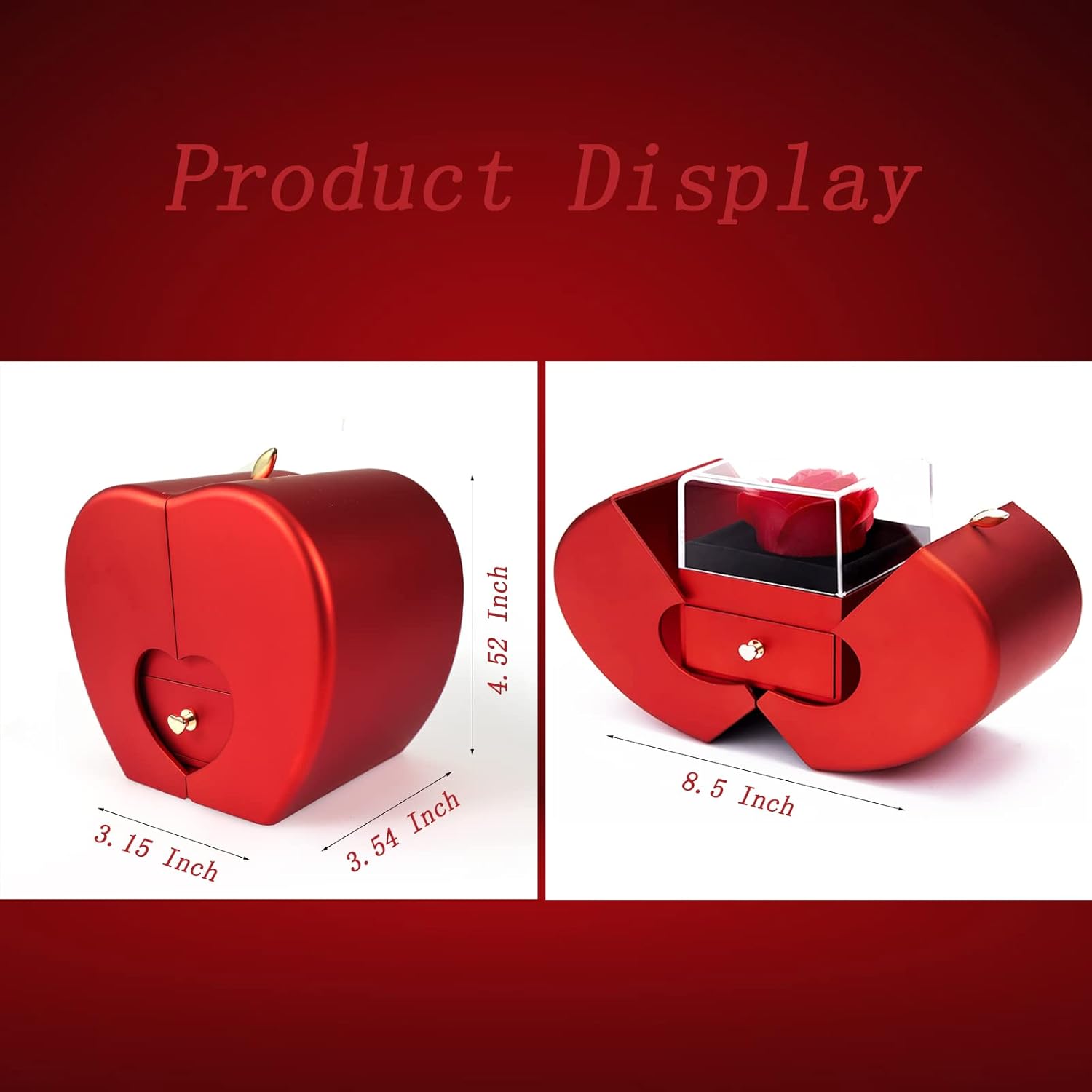 Preserved Red Rose Openable Apple-Shaped Storage Box with Angel Wing Jewelry Necklace for Women, Mothers Day Christmas Anniversary Birthday Gifts for Mom Wife Girlfriend