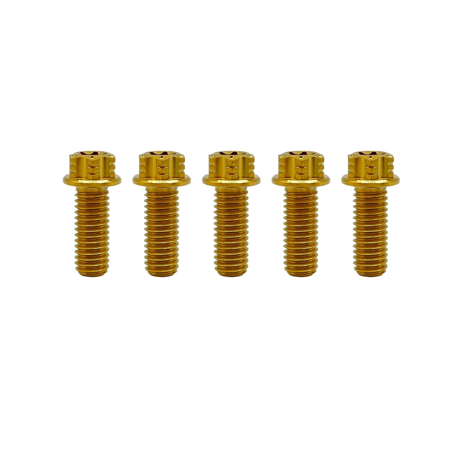 RISON Titanium Bolts M6 x 1.0 x 22 mm Titanium Screws Torx Titanium Screws for Motorcycles Hex Head Dual Drive Golden Titanium Flange Screw Pack of 5