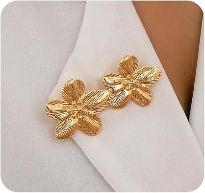 Gold Flower Brooch Pin for Women,Vintage Floral Lapel Pin for Dress Suit Shirt Clothes,Dainty Flower Jewelry Accessories