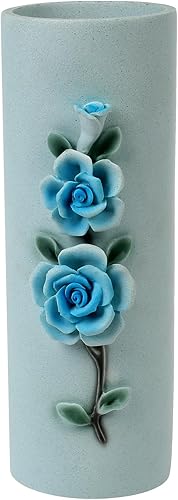 Suanti Jarrón de flores, jarrón azul con tres diseños florales en relieve, adecuado para decoración de sala de estar, exhibición de mesa y mesa de