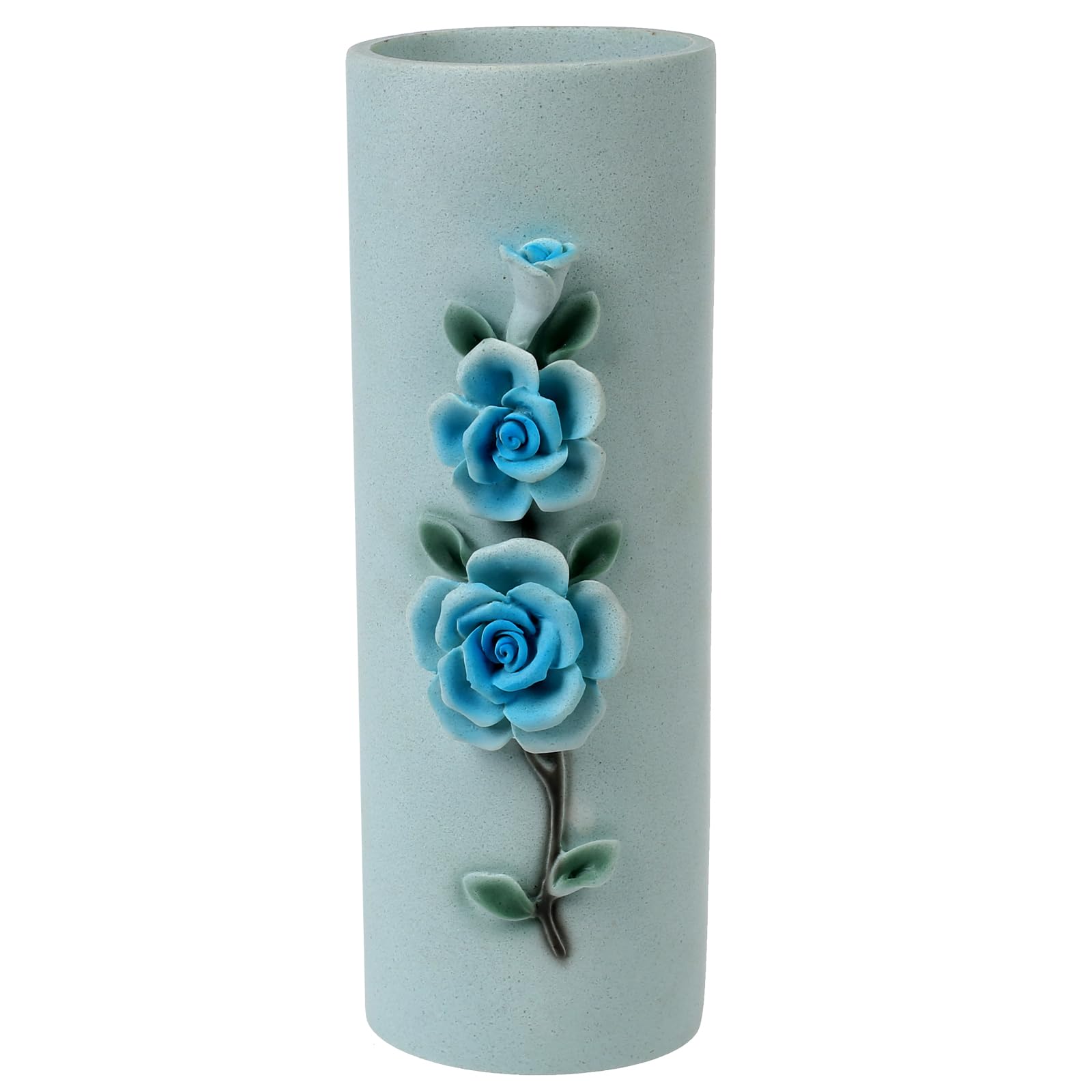 Flowers Vase, Blue Vase with Dual Embossed Floral Design, Suitable for Living Room Decor, Tabletop Display, and Dining Table