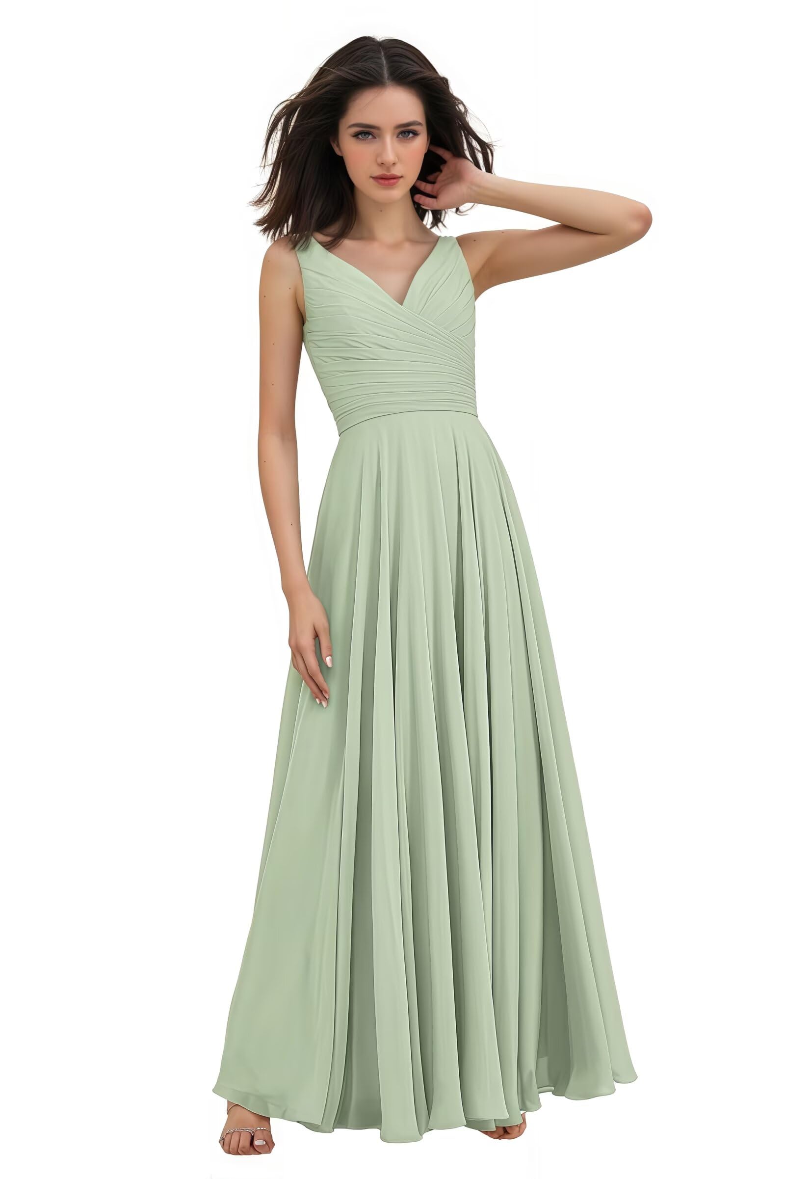 V-Ausschnitt Abendkleid A-Linie Chiffon Brautjungfernkleid Elegant Lange Partykleider Hochzeitsgastkleid Abschlusskleid Ballkleid