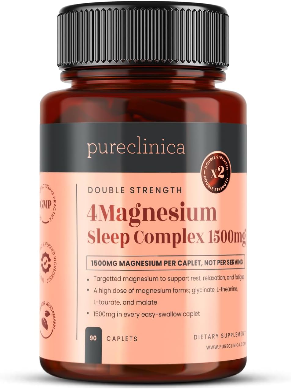 Double Strength Magnesium Sleep Complex 1500mg x 90 Caplets – 247mg Elemental Magnesium – Bis-Glycinate, Malate, L-Taurate & L-Theanine – 3 Months Supply