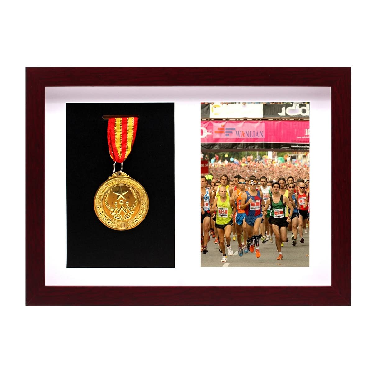Exhibición de medallas, Marco Profundo de Madera Maciza, medallas y certificados de exhibición, Utilizado para exhibir Juegos Deportivos, maratones, medallas, certificados y Fotos (Caoba)