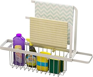 Support de Support de Stockage D'évier Télescopique, Support Réglable de Panier de Vidange de Cuisine en Acier Au Carbone Extensible, Porte-Serviette Éponge,