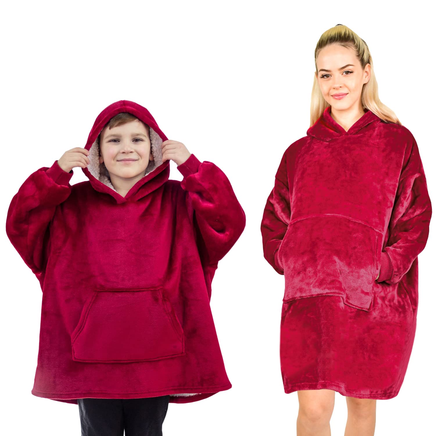 ALLEN & MATE Hoodie Blanket Ultra Soft Warm Cosy Sherpa Fleece Oversized Sweatshirt for Boys Girls Teens Women Men Adults (Wine Red, One Size)