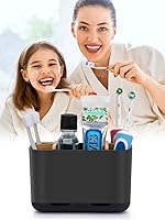 Vista 3 de Black Toothbrush Holder, Bamboo Toothbrush and Toothpaste Holder with Drainage, Electric Kids Matte Black Toothbrush Holders Set Organizer for