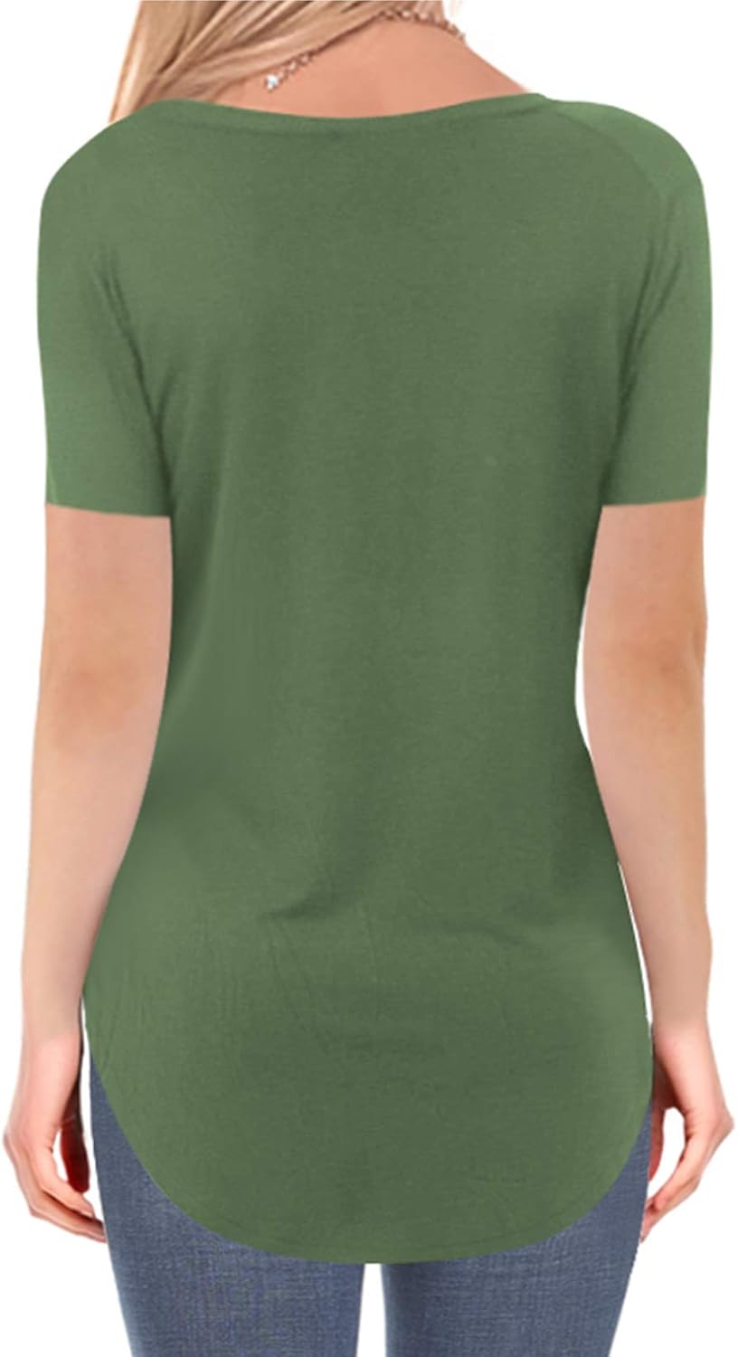 NIASHOT Women's Short Sleeve Loose Casual V-Neck Floral T-Shirt Tops X-Large 9-army