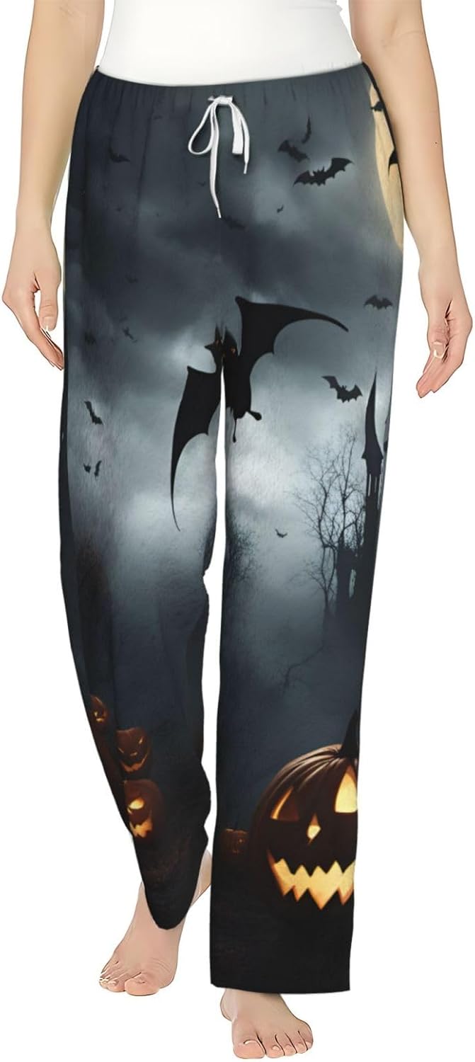 Halloween Flying Bats Print Women'S Flannel Pajama Pants,Soft Warm Pajama Bottoms,Perfect For Holiday Lounging