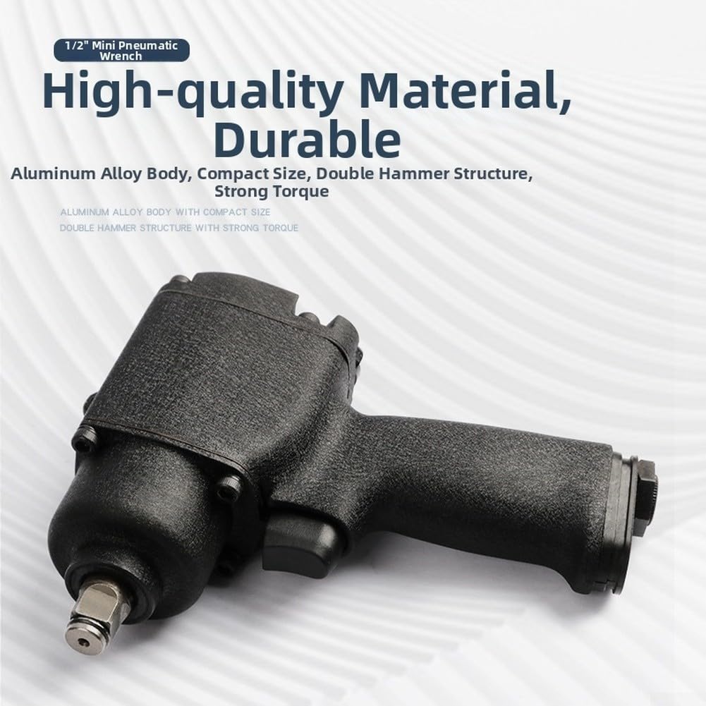 Pneumatico da 1/2 pollice per avvitatore a percussione con struttura a doppio martello per auto Rep, Strumento pneumatico coppia 475nm, corpo in alluminio leggero, 12000rpm, finitura nera per