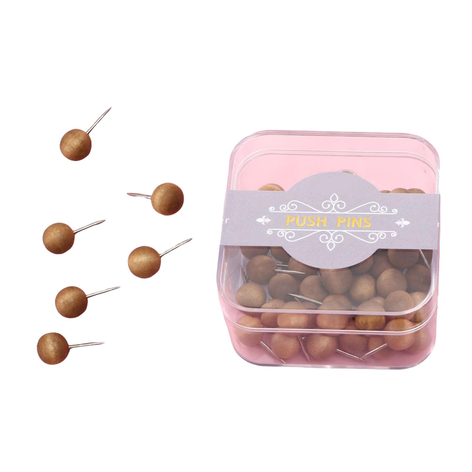 Of 50 Simple Wood Bulletin Board Tacks Wood Cork Board Pins Home Decors Pushpin for Displaying Photos & Note Simple Styles Designs Thumbtacks