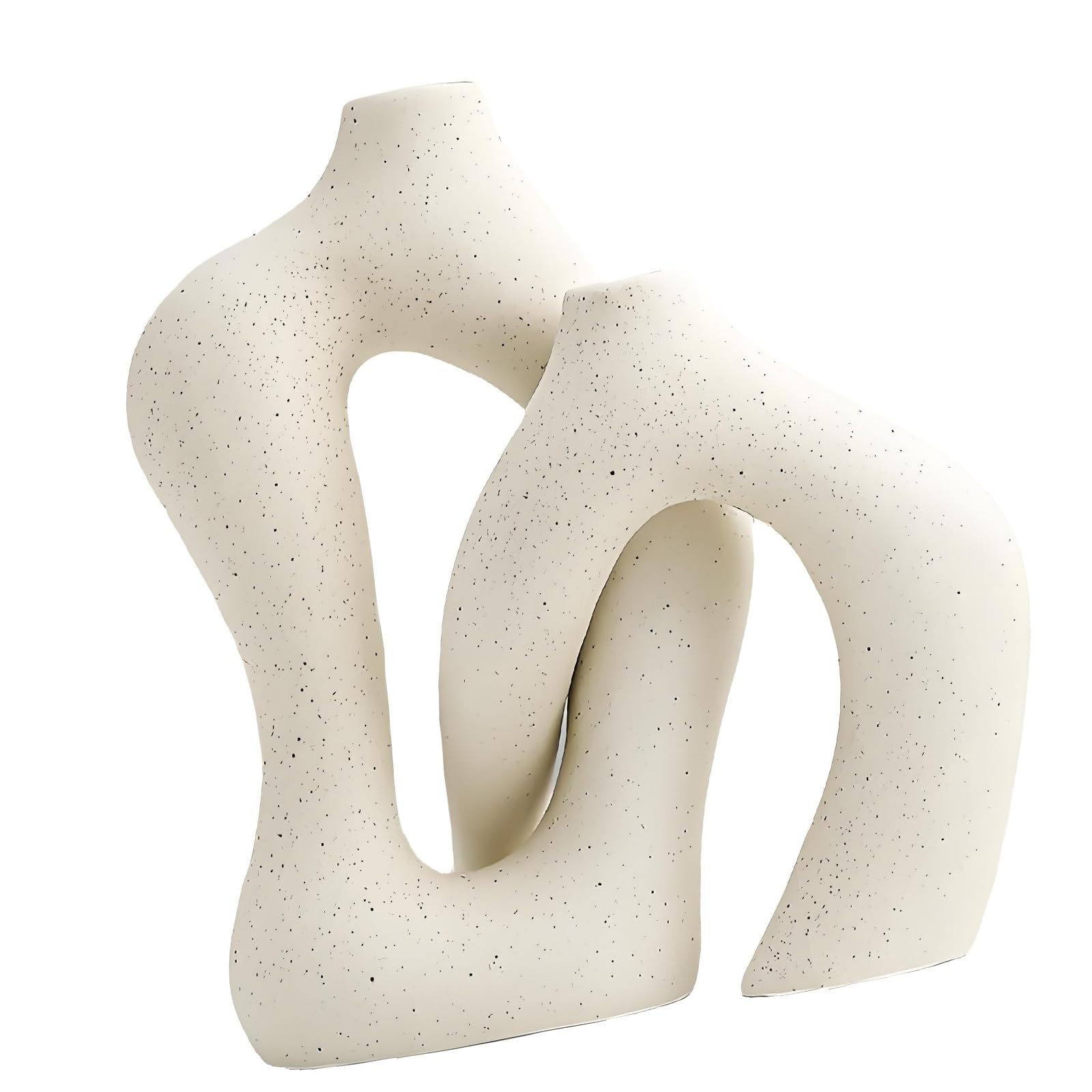Ceramic Flower Vase with Double Opening Sculptural Form, Abstract Tabletop Decor for Living Room and Entryway Accent Abstract Ceramic Vase Flower Double Opening Decor Sculptural Tabletop Living Room
