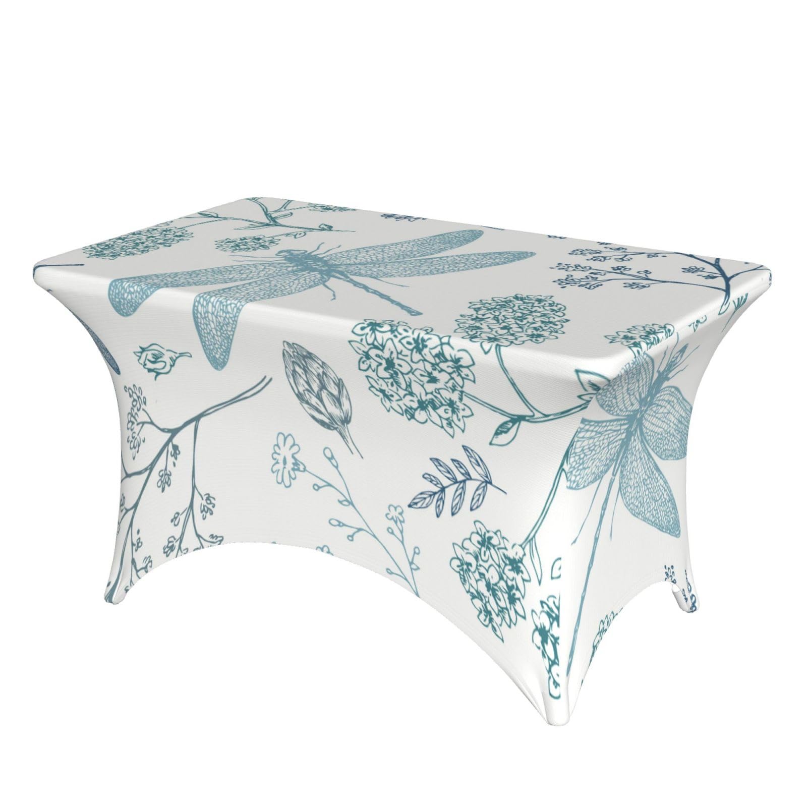 DCEHGEW 4FT Spandex Rectangular Table Cloth, Dragonfly Printed Fitted Elastic Tablecloths Washable Table Cover for Event, Wedding, Banquet & Party