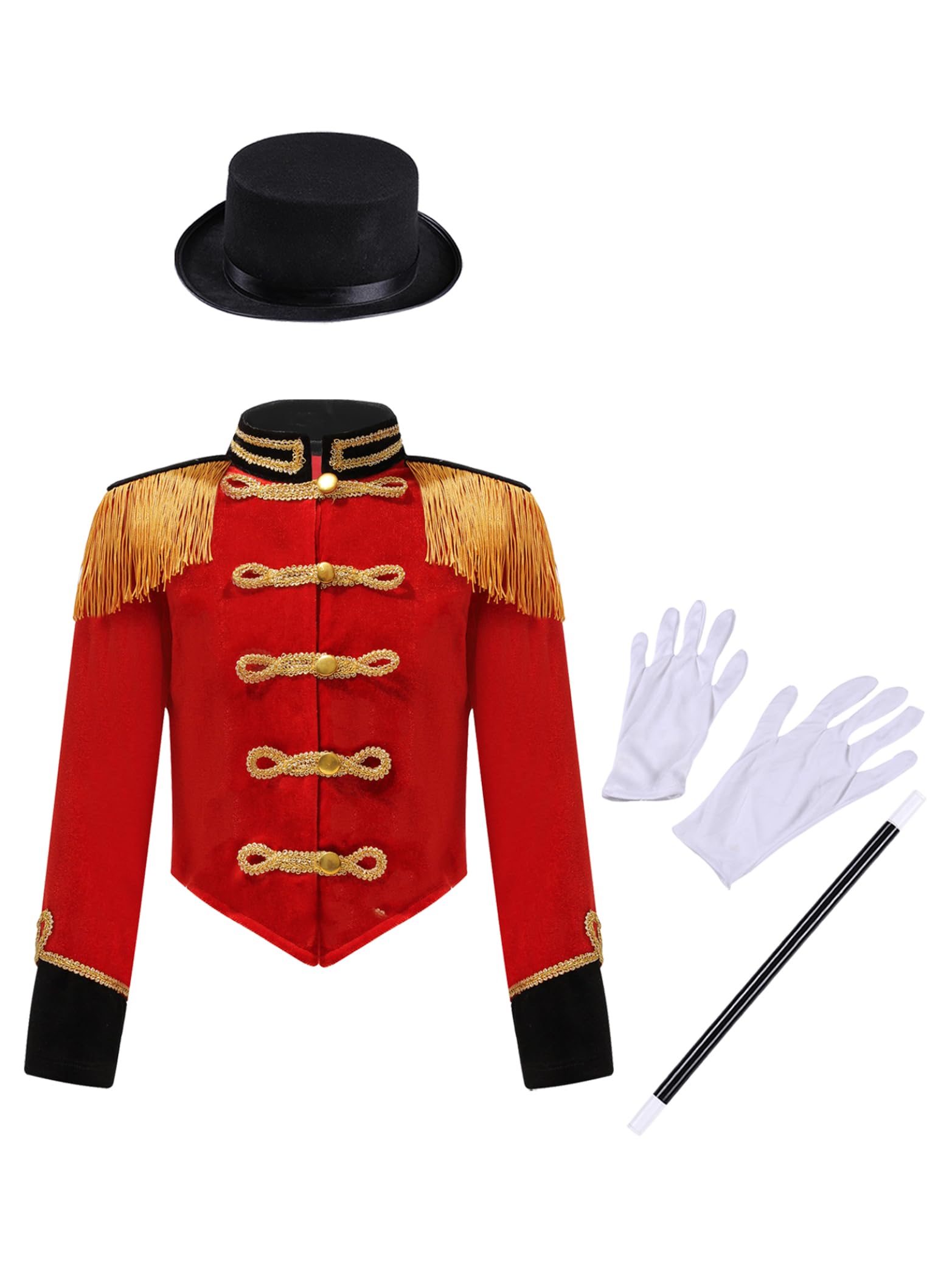 Zirkus Jacke Kinder Mädchen Dompteurin Kostüm Langarm Blazer Fransen Quasten Mantel Mit Hut Handschuhe Zauberstab Marching Band Drummer Uniform