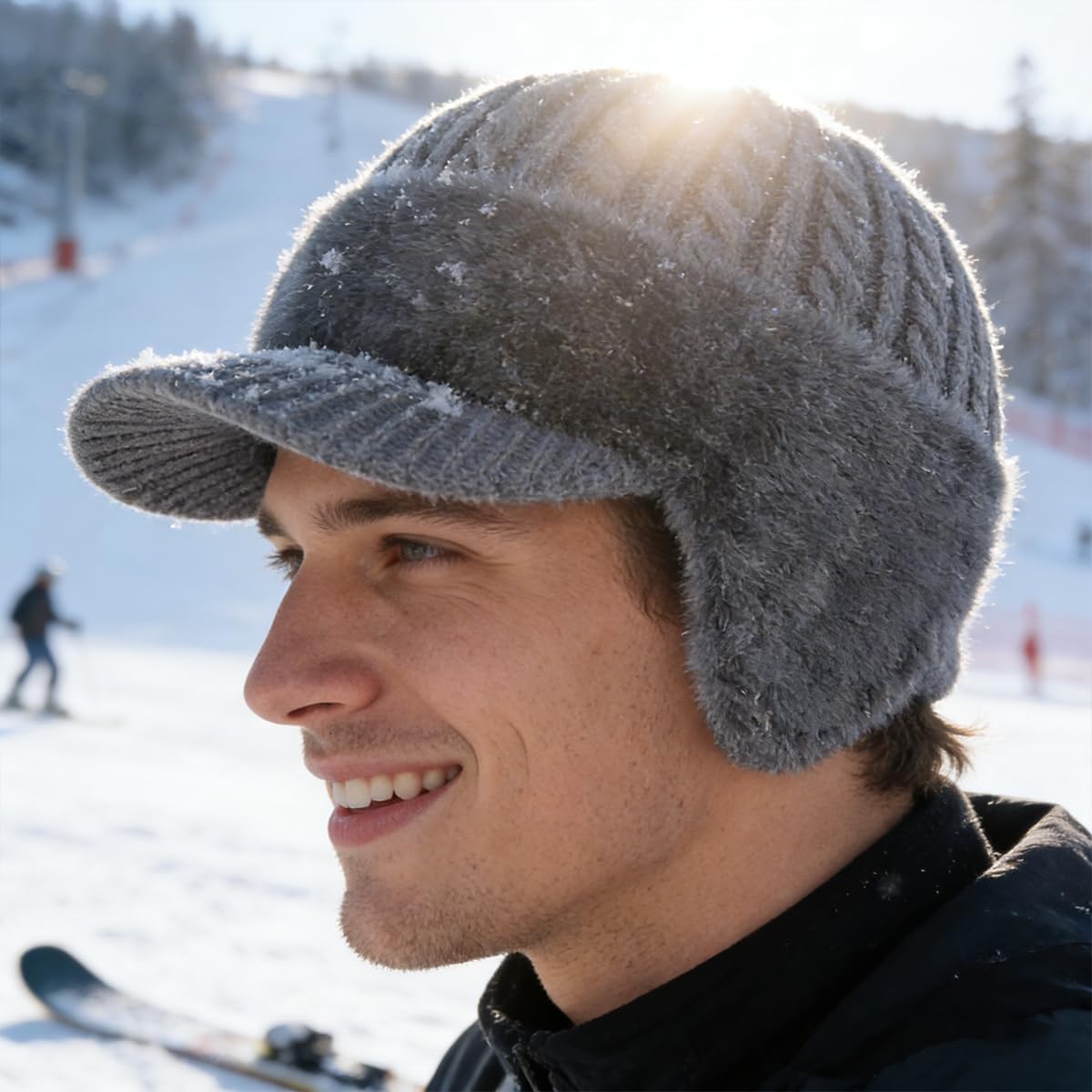 2026 New Coldshield Trapper Hat, Soft Breathable Fabric Moisture Wicking Comfort, Blocking Knitted Hats with Ear Flaps and Wool Brim, Suitable for Men and Women(Grey) - Image 6