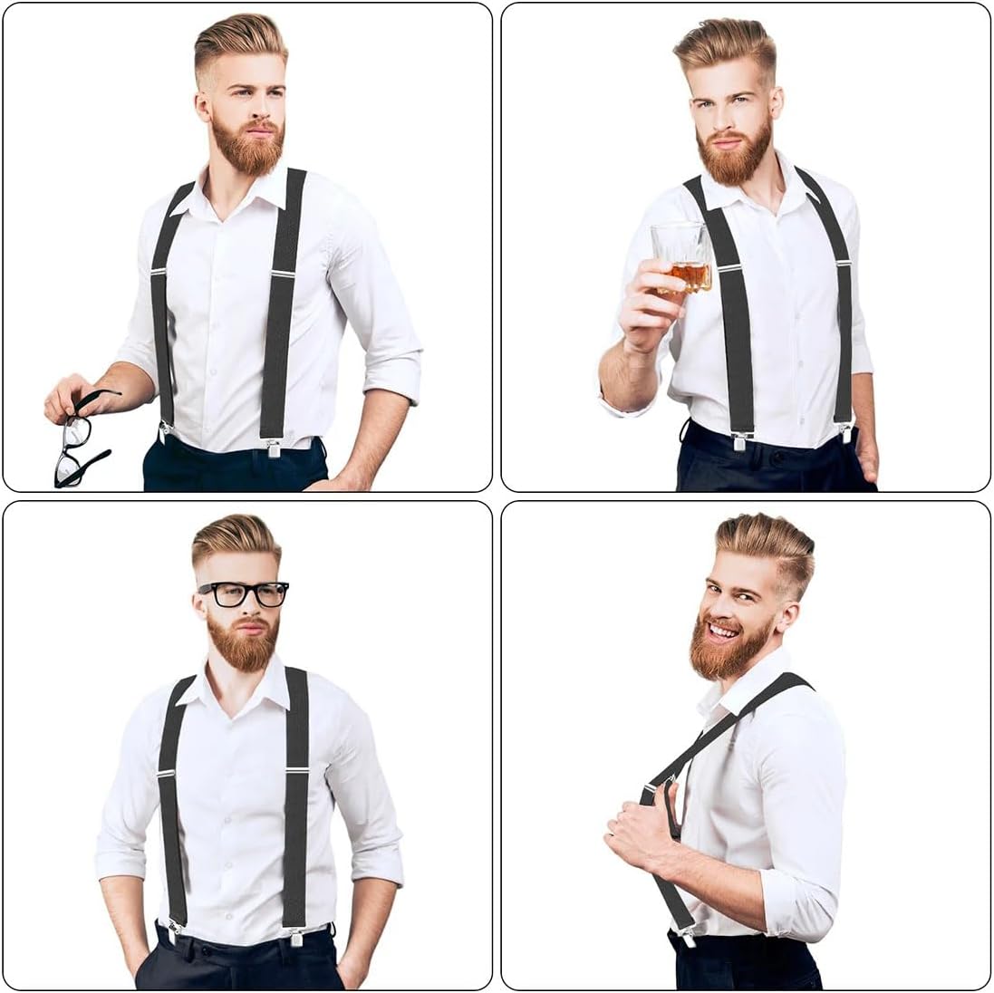 Belt Clip Suspenders Men Heavy Duty X Back Hidden Suspender with Belt Hook Elastic Suspenders Straps Under Clothing for Work Casual Wear
