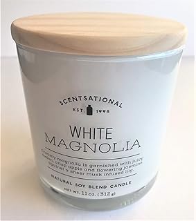 Natural Soy Wax Blend Scented Candle White Magnolia Glossy White Jar, 11 Oz.