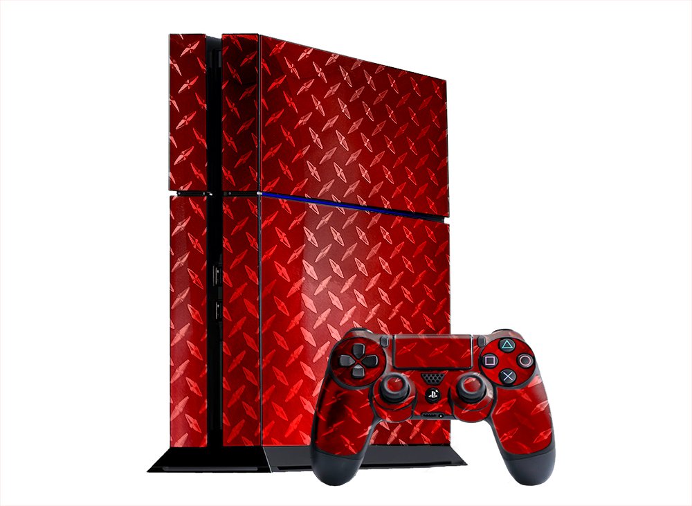 Red Diamond Plate Mirror - Vinyl Decal Mod Skin Kit by System Skins - Compatible with PlayStation 4 Console (PS4)