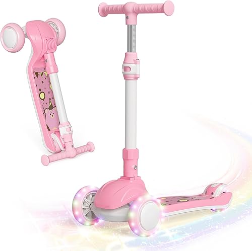 Miniatura 7 de Patinete para niños con ruedas iluminadas LED y 3 alturas ajustables, inclinación para dirigir y ampliar la cubierta antideslizante, scooter de 3