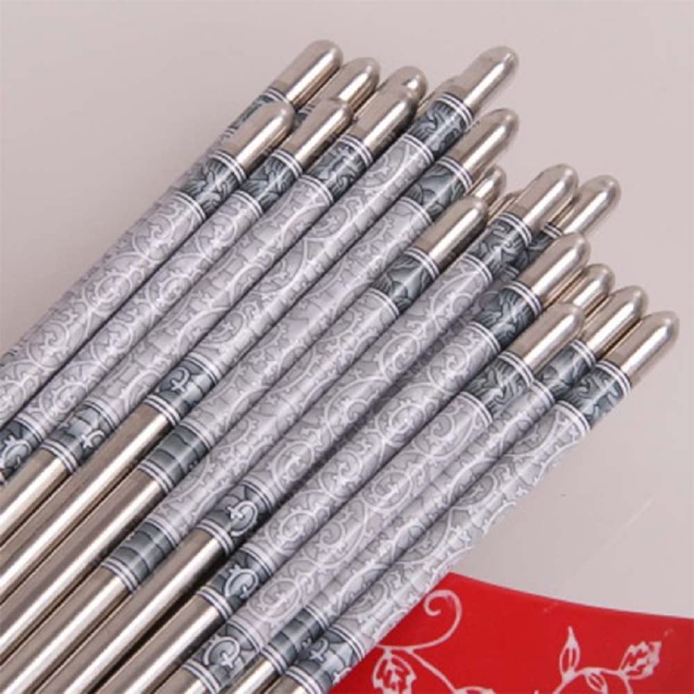 AKRIZA Stainless Steel Chopstick - Floral Design - Designer Printed Round 23cm (Grey - 2 Pair) 2