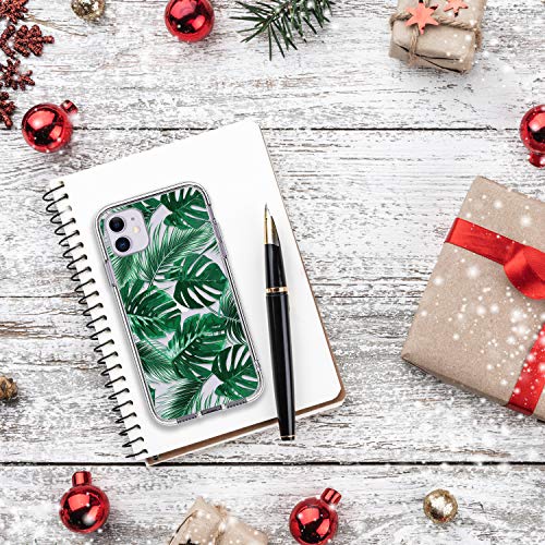 Bicol Iphone 11 Case Clear With Design For Girls Women,12Ft Drop Tested,Military Grade Shockproof,Slip Resistant Slim Fit Protective Phone Case For Apple Iphone 11 6.1 Inch 2019 Green Palm Leaves #TOP6