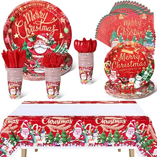 169 Pcs Christmas Party Supplies Xmas Dinnerware Set