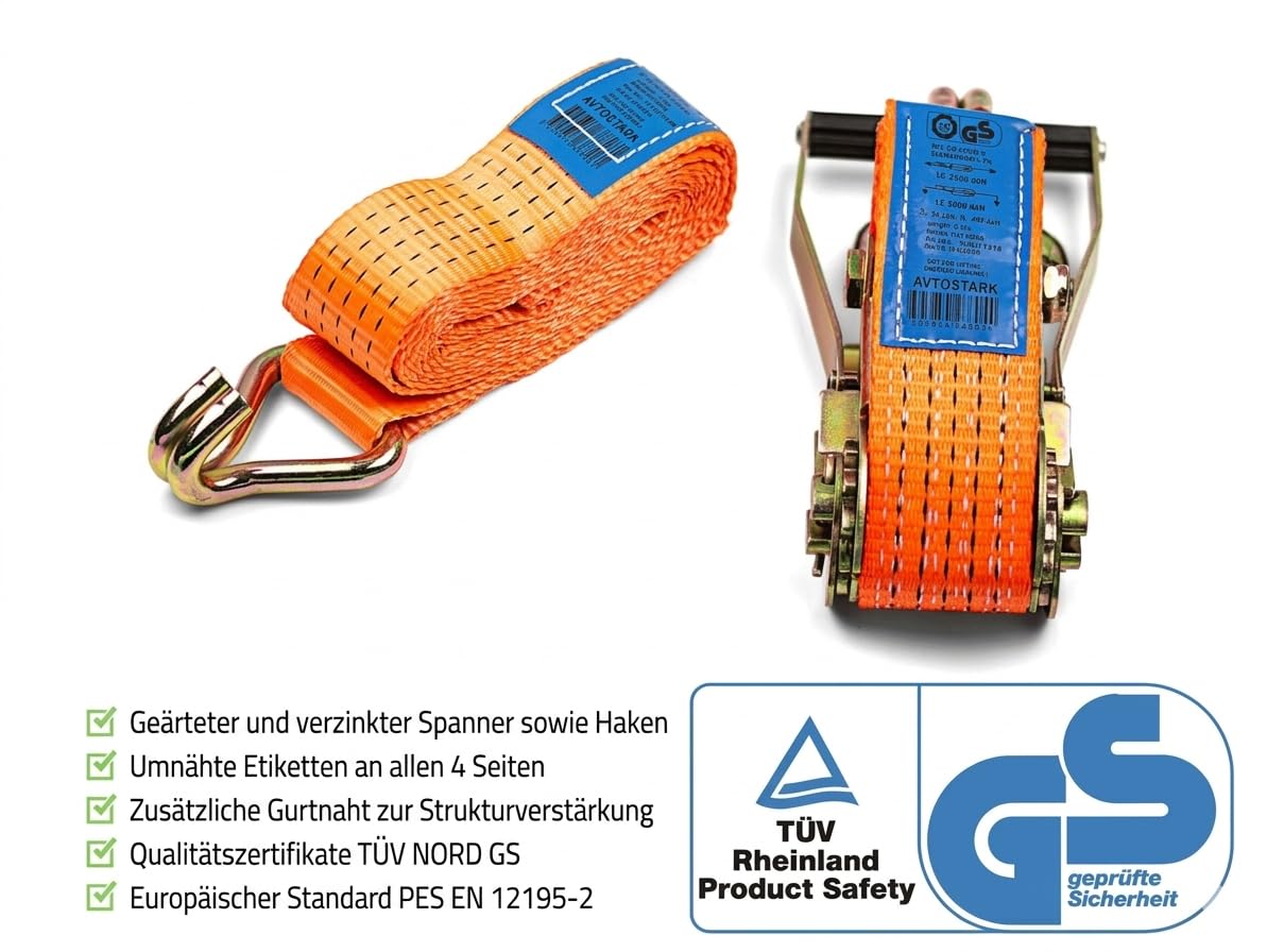 Spanngurte Set 4X 4 m x 50 mm – 5000 kg – mit Ratsche & Haken – inkl. 4 Kantenschützer – TÜV GS geprüft – Zurrgurte für Ladungssicherung, LKW, Anhänger & Transport