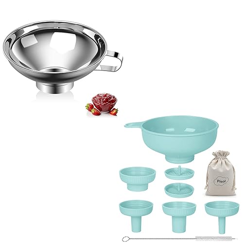 Pisol Embudo de acero inoxidable de boca ancha + embudo de conservas de plástico de grado alimenticio