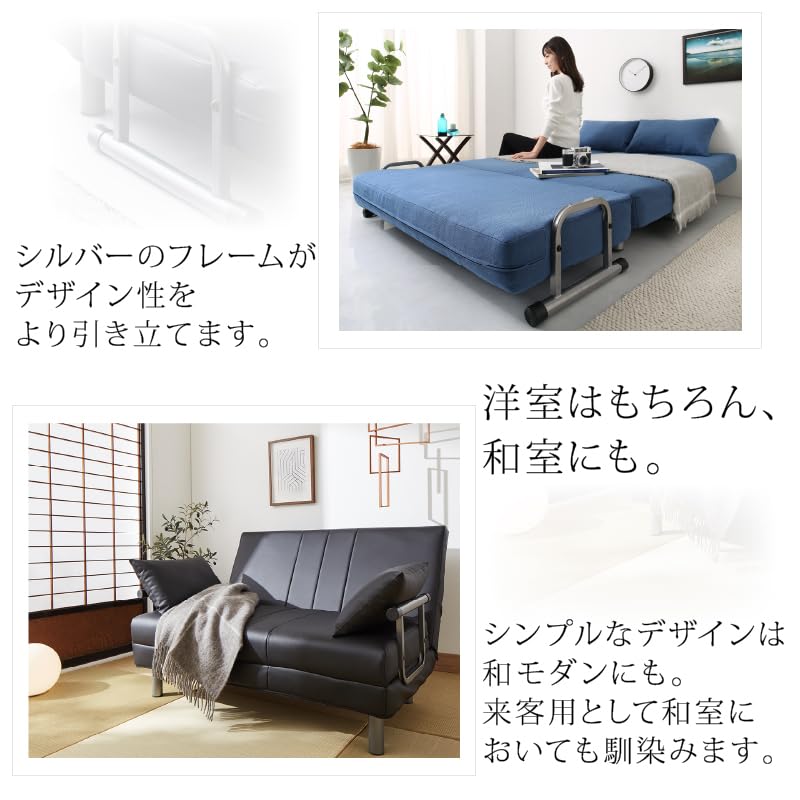 Amazon｜3WAY ハイバック ソファベッド カラー：ネイビー 素材
