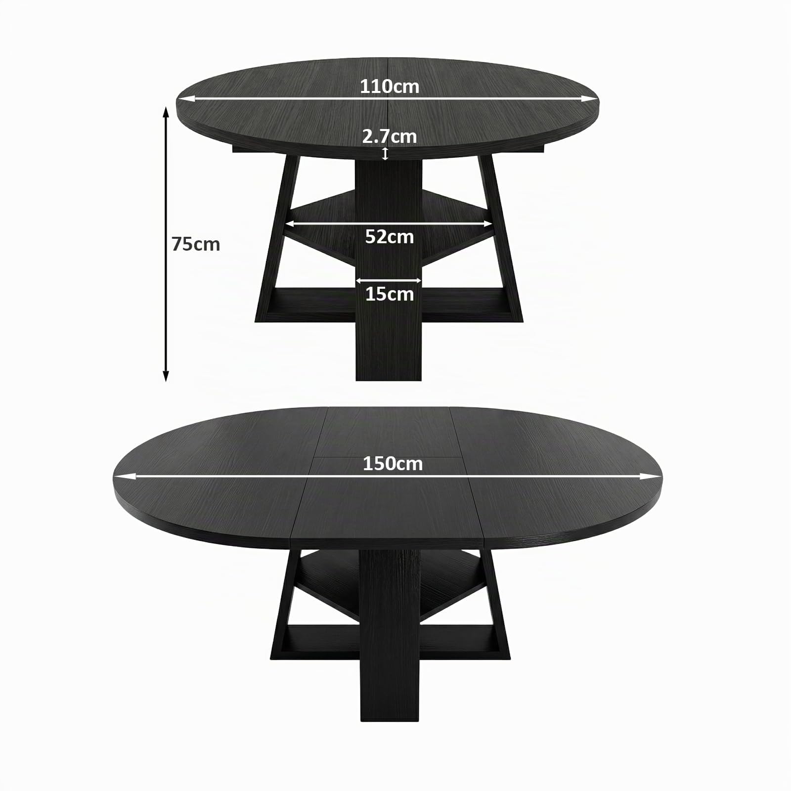 Comedor Mesa Extensible Redonda Madera con Estante, para 6-8 Personas