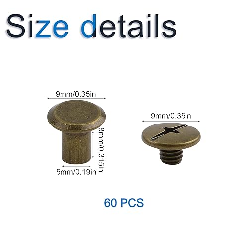 Miniatura 6 de 60 tornillos de fijación Chicago, remaches de cuero de bronce, tornillo redondo de cabeza cruzada, postes de encuadernación para álbumes de fotos de