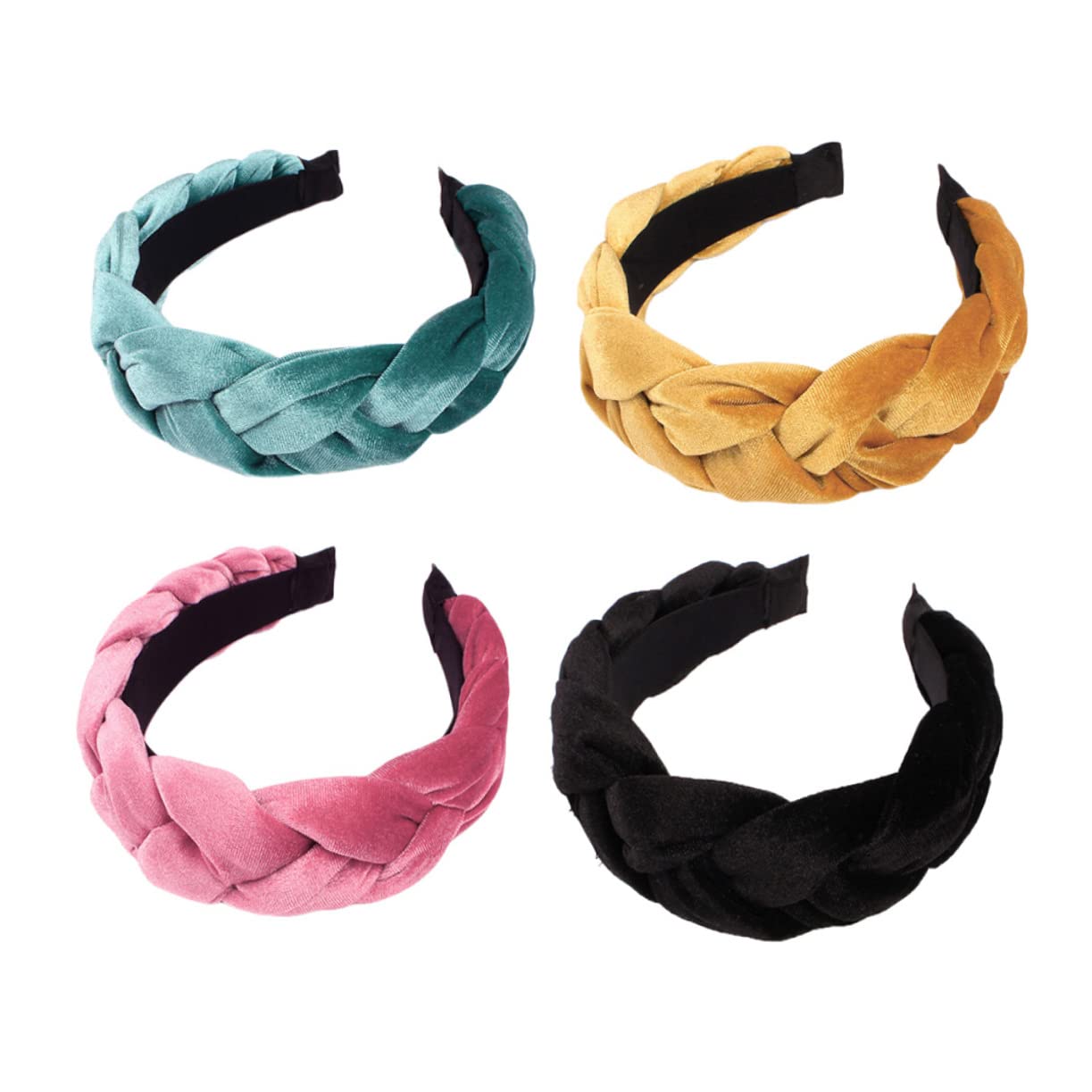 Healeved 4piezas Diadema Trenzada de Pelusa Ancha Cabello Accesorios Lavado de Cara para Mujeres Color Negro