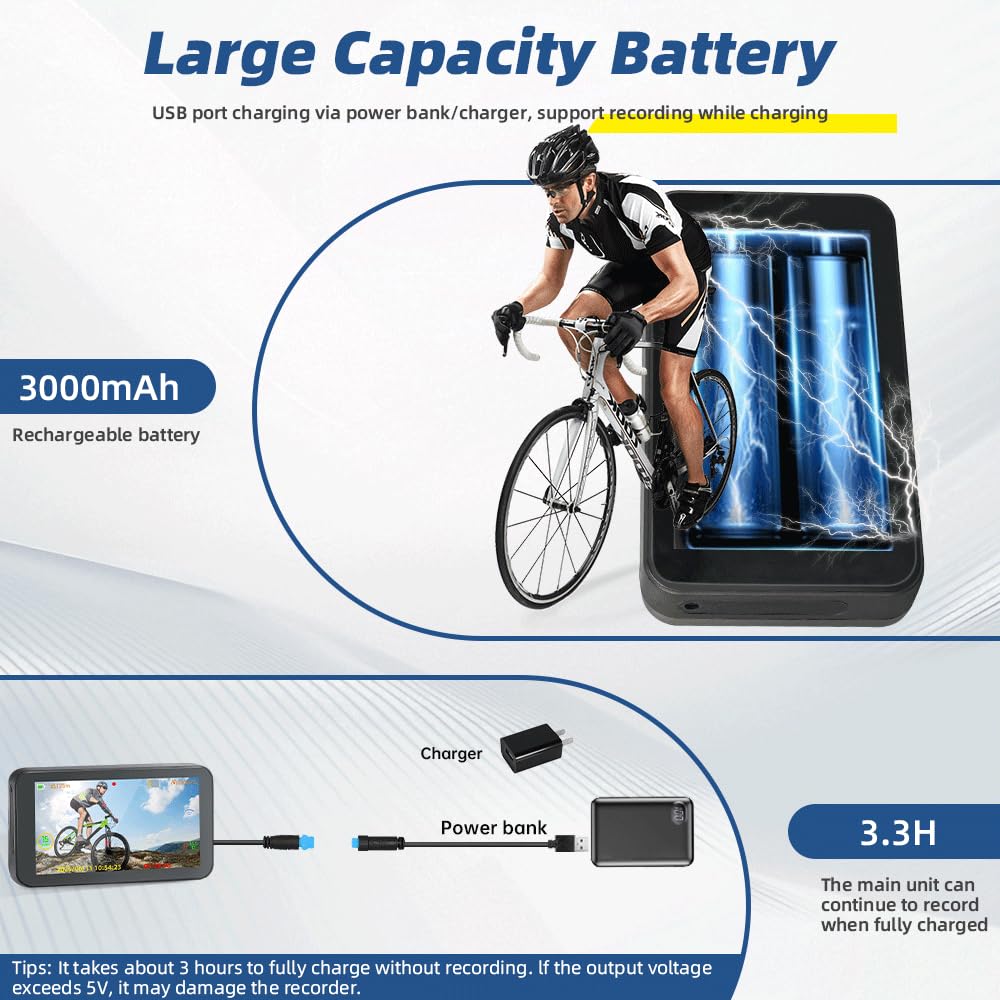 VSYSTO Espejo para bicicleta, cámara de visión trasera para bicicleta con monitor HD de 4,5 pulgadas, cámara wifi, visión nocturna, registro de kilometraje, velocidad, calorías, para bicicleta de