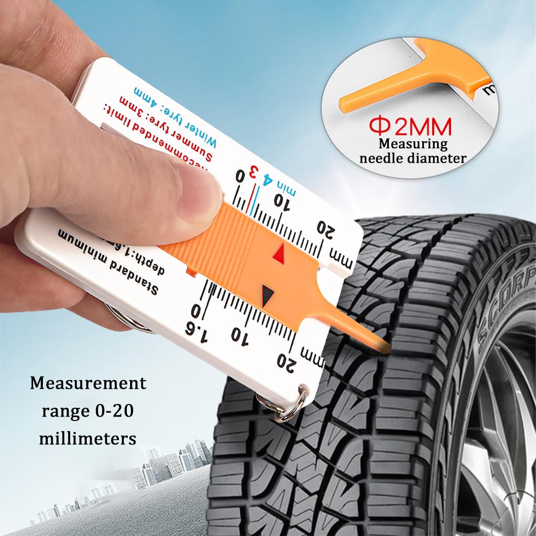 2 PCS Spessimetro per Pneumatici Misuratori Spessore Battistrada profondità del Battistrada 0-20mm Tyre Tread Depth Gauge