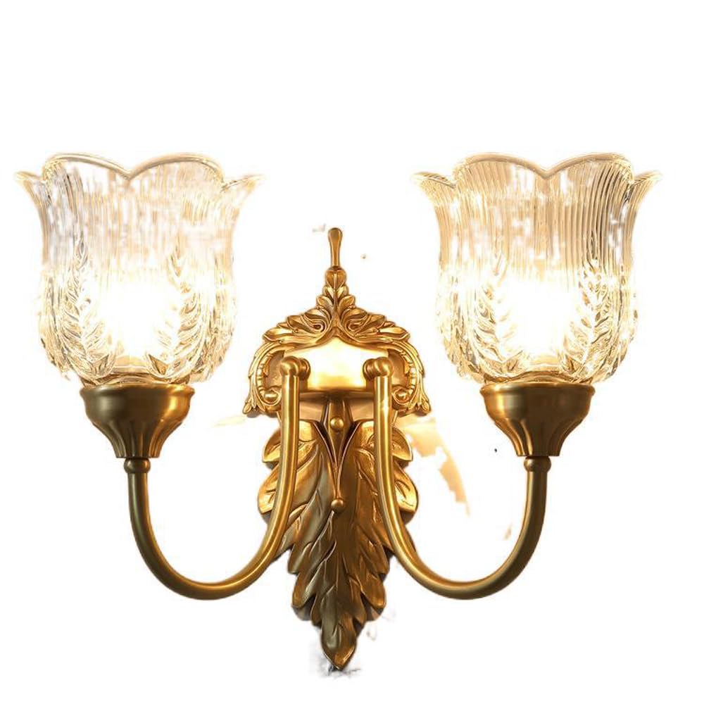 Applique da Parete Moderna in Ottone, Lampada da Parete Floreale retrò, Lampada da Parete Rustica Vintage in Rame con Paralume in Vetro Trasparente Goffrato, apparecchio di Illuminazione per la c