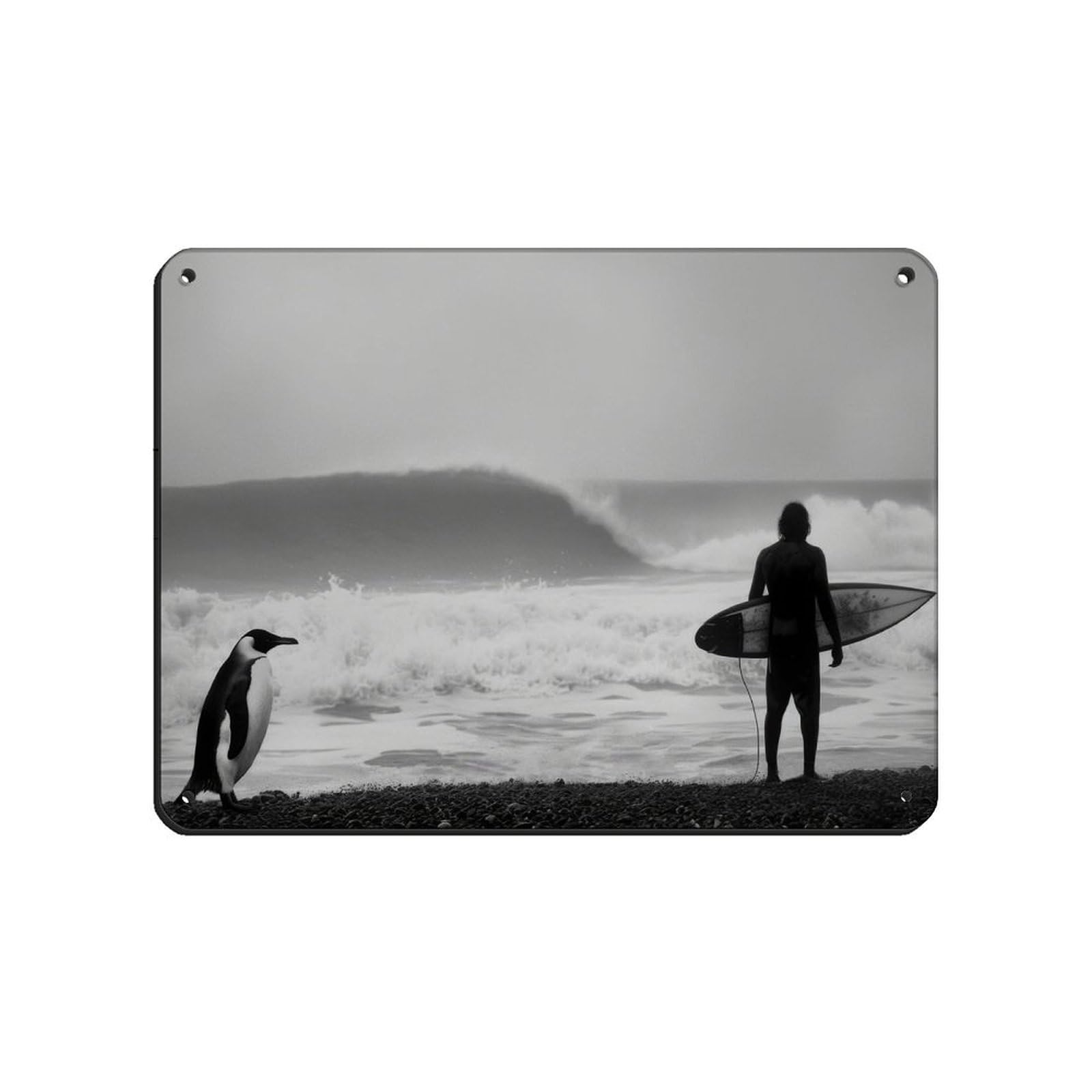 Poster rétro en métal Surfers and Penguins solution déco murale chambre ado originale