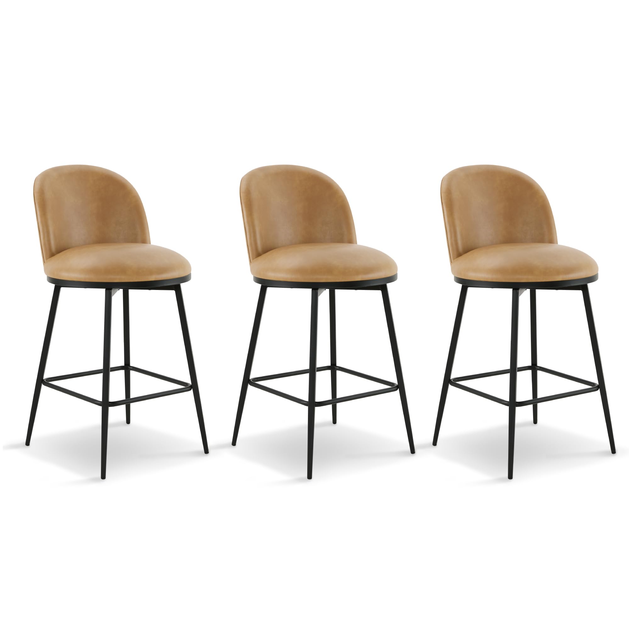 Photo 1 of *MINOR DAMAGE*
26" Counter Height Swivel Bar Stools Set of 3, Upholstered Faux Leather Barstools with Backs and Metal Legs for Kitchen Island,Brown