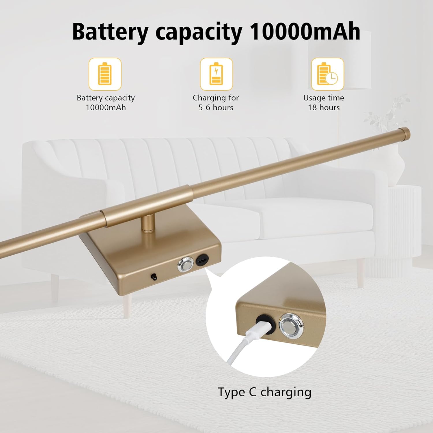 Wall Sconces Battery Operated, Wall Sconces 3000K-6000K Dimmable Rechargeable Wall Sconce with Remote Control, 350°Rotate LED Wireless Wall Lights for Living Room, Hallway, Bedroom (Gold)