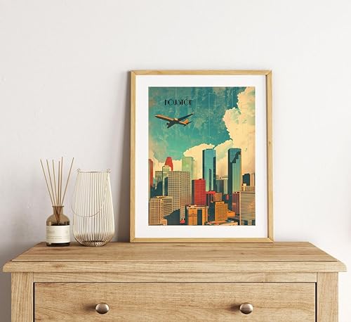 Miniatura 5 de Turnip Designs 8X10 sin marco Houston Texas Retro City Urbano Paisaje Arte Impresión Póster Ilustración Decoración del Hogar RC014