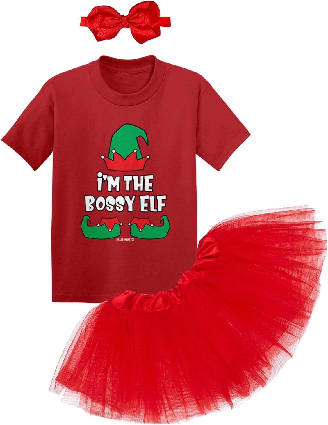 I'm The Bossy Elf - Christmas Xmas Baby Bodysuit + Tutu Skirt + Bow Headband Set
