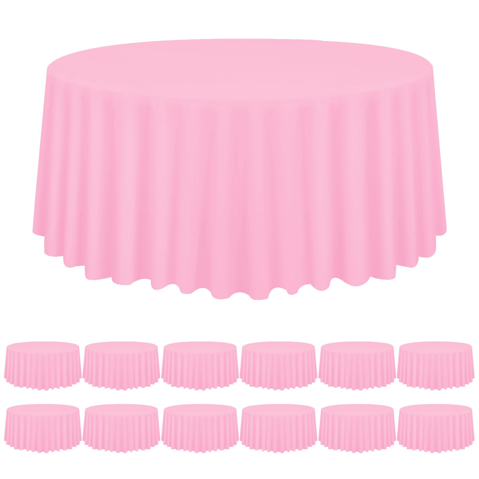 ACSUIT 12 Pack Pink Tablecloth Plastic Round Pink Table Cloth 84 inch Disposable Plastic Tablecloths for Round Tables,Disposable Table Cover for Wedding,Birthday Party,Baby Shower