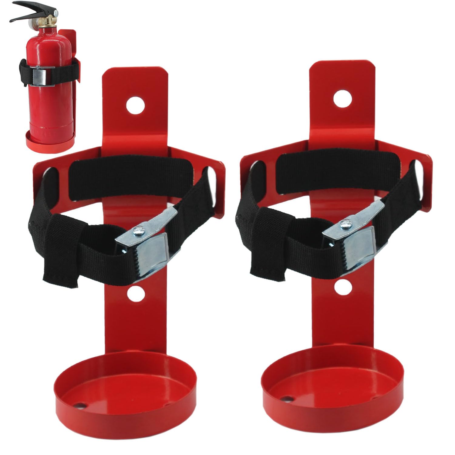 Soporte para extintor, soporte de metal montado en la pared, compatible con extintores de 2.5 libras, capa de polvo rojo (2 piezas)