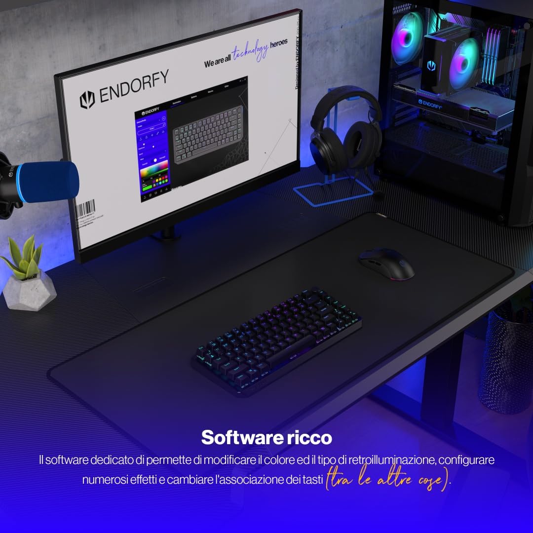 Endorfy Thock TKL Wireless Red, tastiera meccanica TKL wireless, QWERTY, switch Kailh Box Red, retroilluminazione RGB, keycaps in PBT, EY5A080