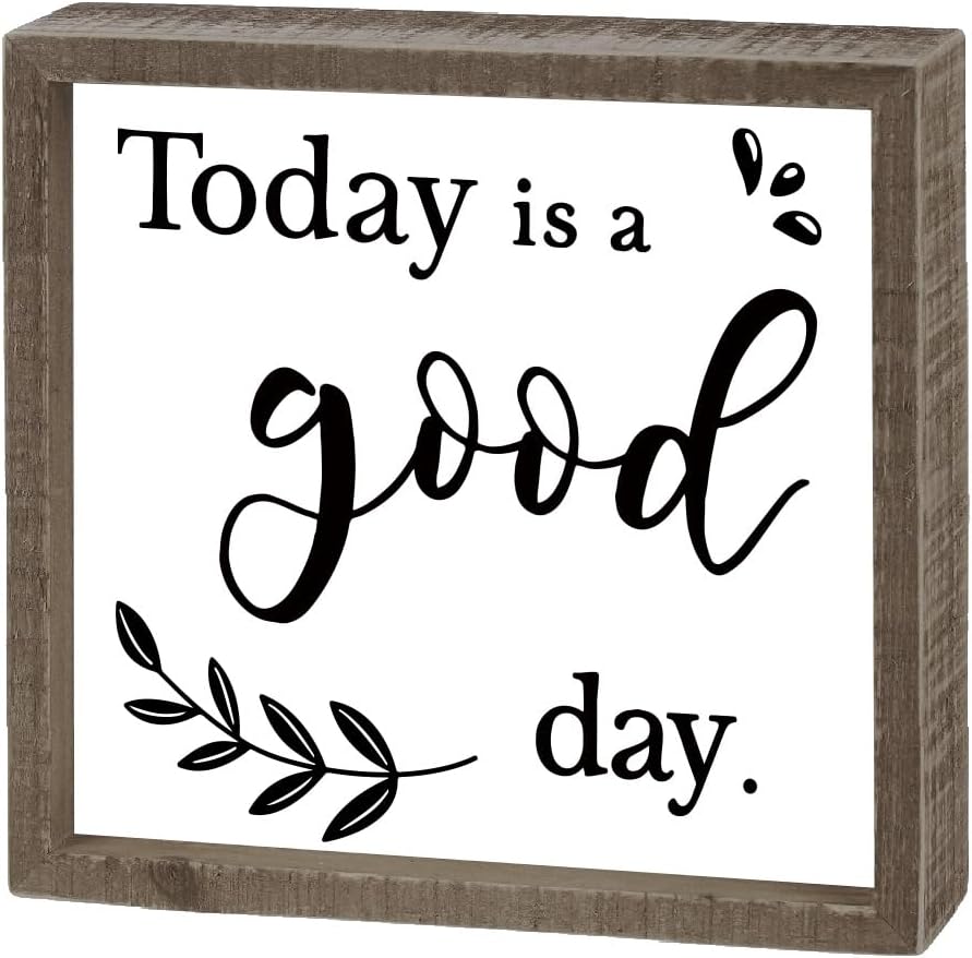 CHGCRAFT 8x8Inch Inset Box Sign "Today is A Good Day " Display Board Sign Inspirational Art Sign Home Decor for Home and Office