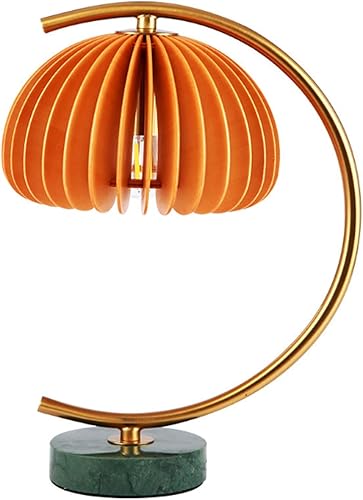 Lámparas de Mesa Lámpara de mesa creativa de lujo con base de mármol, lámpara de mesita de noche con pantalla de madera, lámpara de noche de hierro