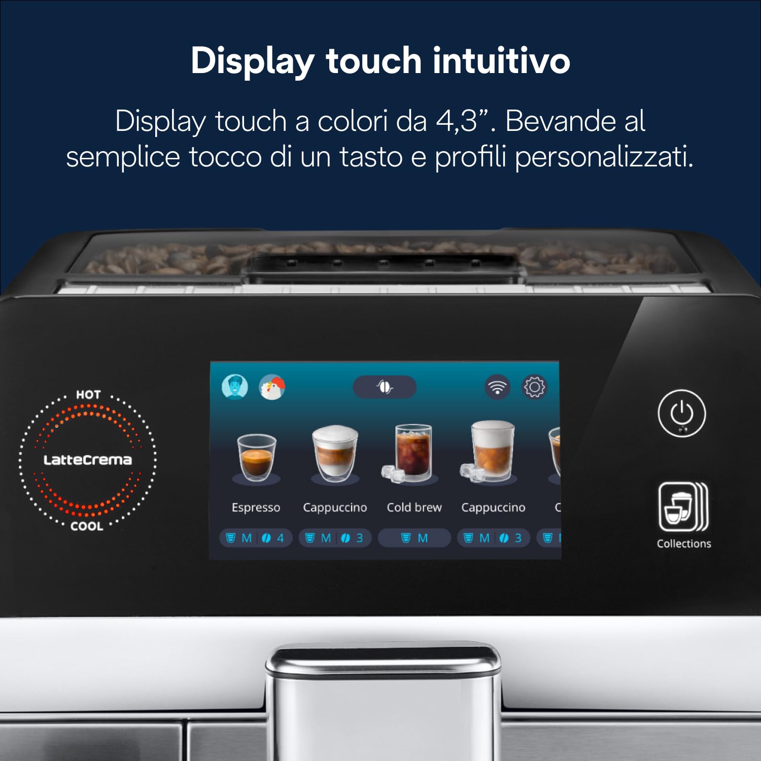 De’Longhi Eletta Ultra – Perfetto Macchina da Caffè Automatica, LatteCrema Montalatte Automatico, 50+ Bevande Calde e Fredde, Silent Technology, Display Touch a Colori, Metallo (ECAM472.85.MB)