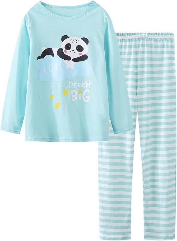 CYCHELRY Pijama infantil feminino com estampa de gato, manga longa e calça, conjunto com 2 peças