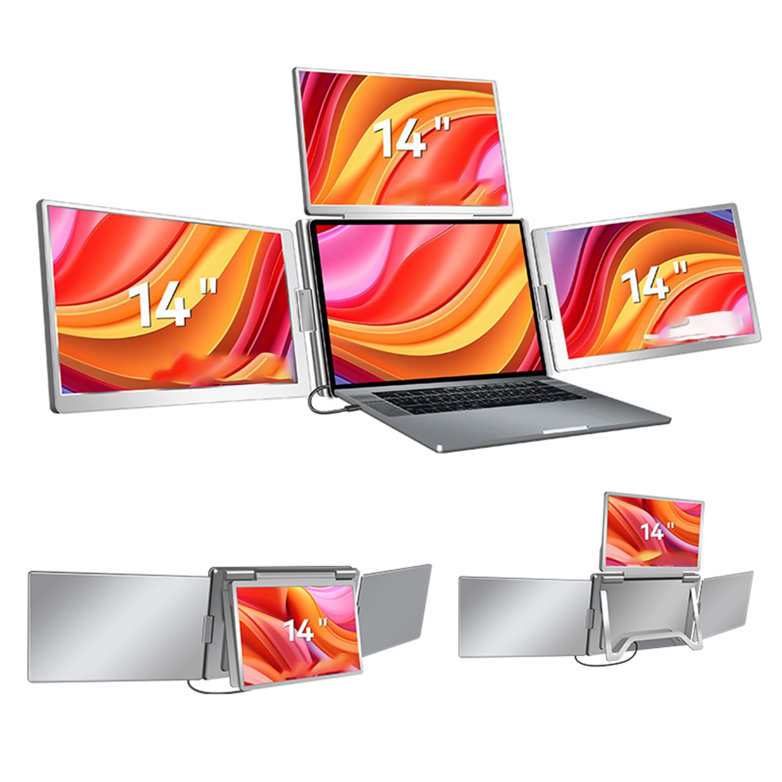 docooler Estensione Schermo Laptop da 14" 1200P FHD 16:10 Monitor Portatile quadruplo 1 Cavo per 3 schermi Estensione Monitor Pieghevole per Laptop da 12-17,3"